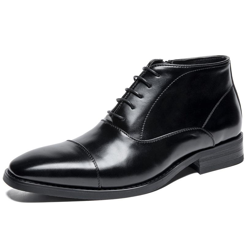 Übergröße Neu Herbst und Winter Tief geschnittene Japanische Business-Formalbekleidung Lederstiefel Herrenmode Schuhe Seitlicher Zug 45 schwarz