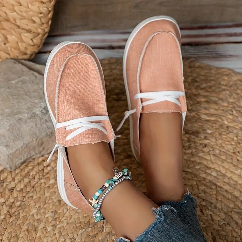 Schnür-Loafer-Schuhe für Damen, lässige, leichte Slip-On-Schuhe aus Segeltuch, Outdoor-Schuhe für Damen 37 rosa