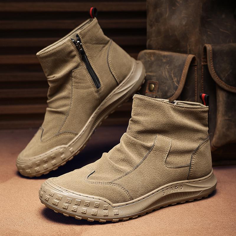Herren Wasserdichte High-Top Retro Wildleder Martin Stiefel - Schmutzabweisende Lässige Arbeitsschuhe für Herbst und Winter 44 khaki