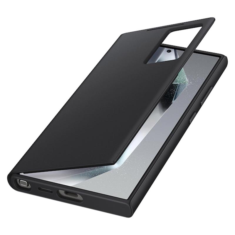 Smart View Wallet Flip Case Für Samsung Galaxy S24 Ultra SM-S928B Smart View Handyhülle Abdeckung schwarz
