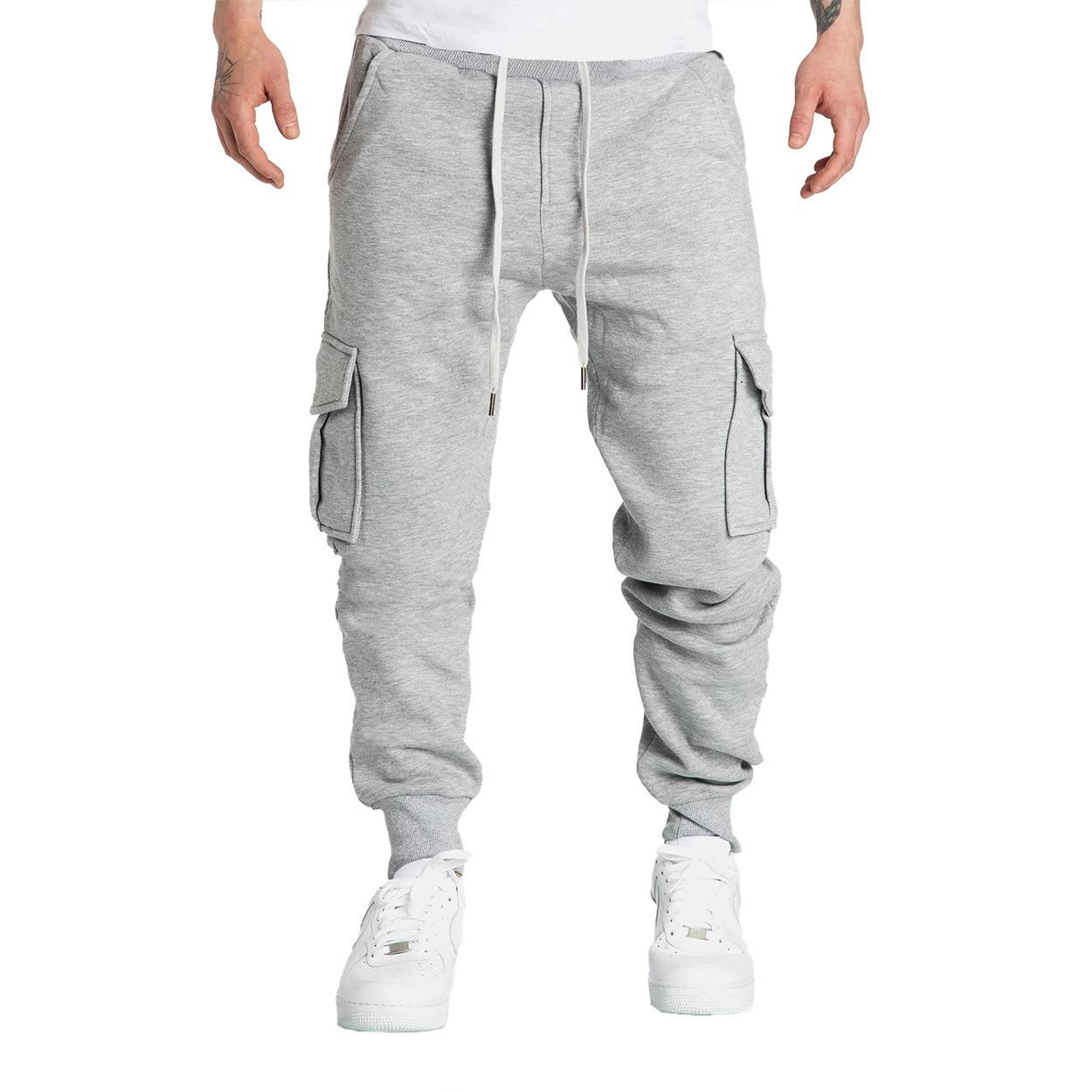Herren Freizeit Cargo Jogginghose Frühling Herbst S-2XL Bund mit Kordelzug Jogginghosen Wandern Taktische Hosen für Herren mit Taschen XXL grau