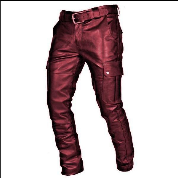 Lässige Herrenlederhose mit verstellbaren Riemen Stilvolle Bequeme Passform Perfekt für den Alltag Modische Lederhose für Herren L rot