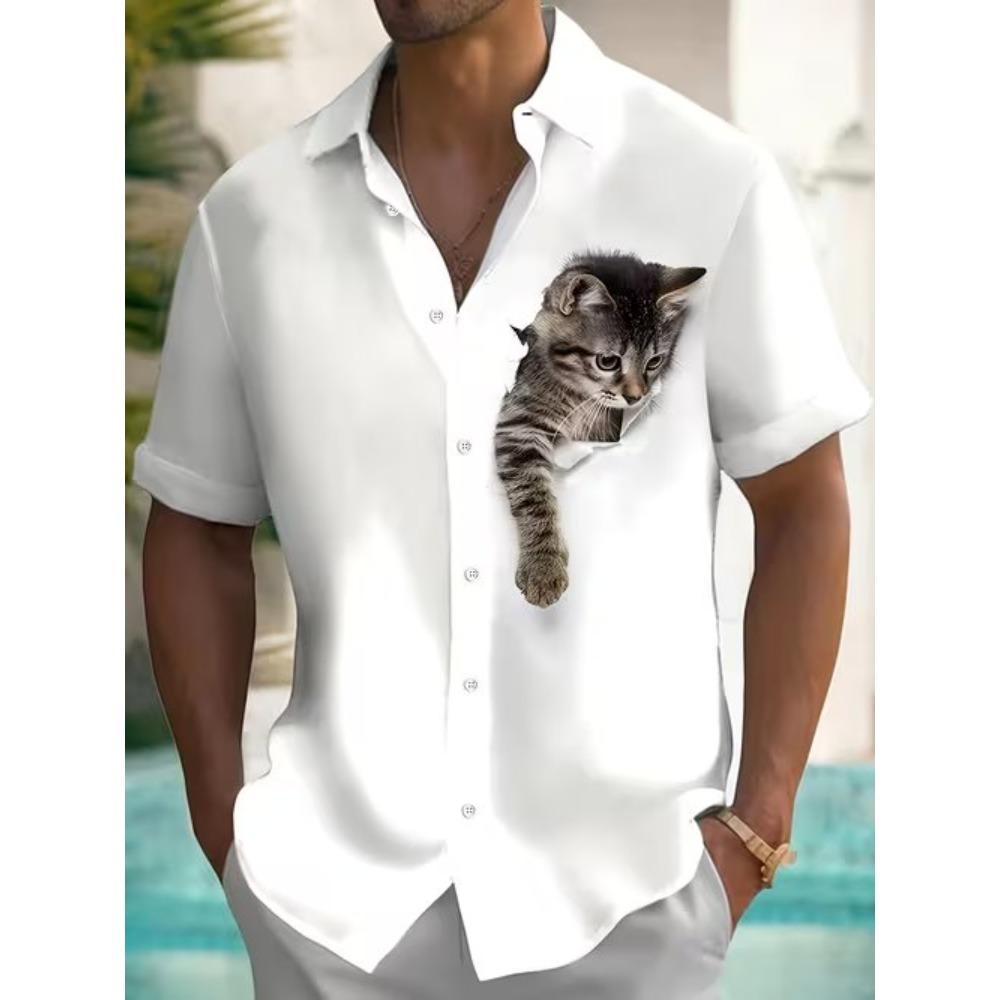 Herren Hemd mit Kokospalmenmuster 3D-Druck Hemd mit Knöpfen Freizeithemd Sommerhemd Kurzarm Tägliche Urlaubsbekleidung 7XL weiß