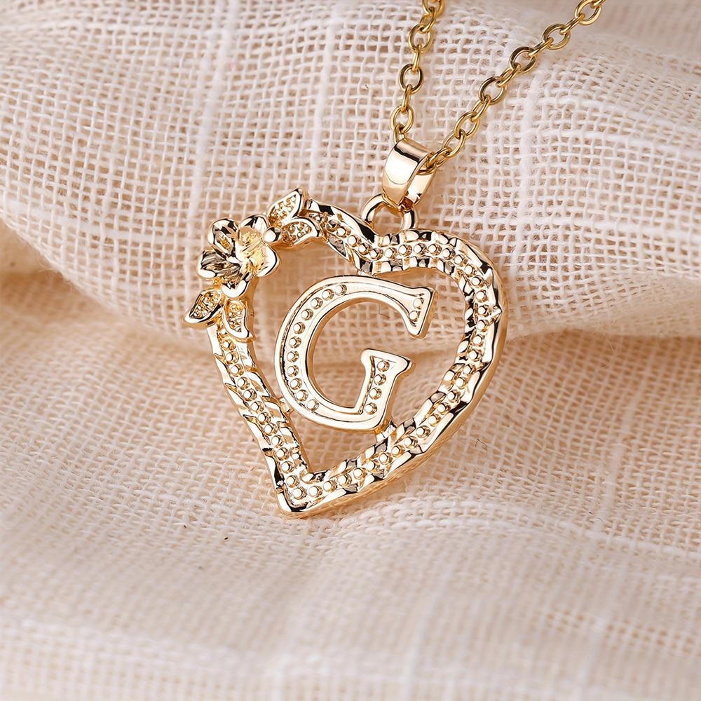 Halskette mit floralem Buchstaben-Anhänger im Vintage-Stil mit Herz-Anhänger, A-Z-Buchstabe, Initiale, Hauptstadt, Halskette, Hochzeitsschmuck G gold
