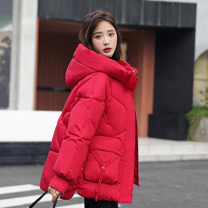 Baumwollgefütterte Jacke Damen Winter Koreanische Version Lockere Gepolsterte Jacke Mit Kapuze Lockere Allgleiches Dicke Warme Jacke XL rot