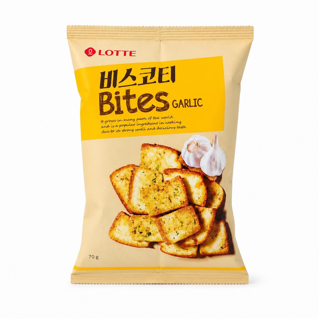 Lotte Gebackene Brot-Chips mit Knoblauchgeschmack 70g #Garlic‑Flavored Baked Bread Chips*1pack yellow