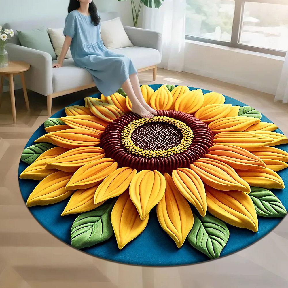 Wohnzimmer 3D Bodenmatte Blumenteppich Rund Home Pfingstrose Blütenblatt geformt Wohnzimmer Nachttischmatte diameter 80cm