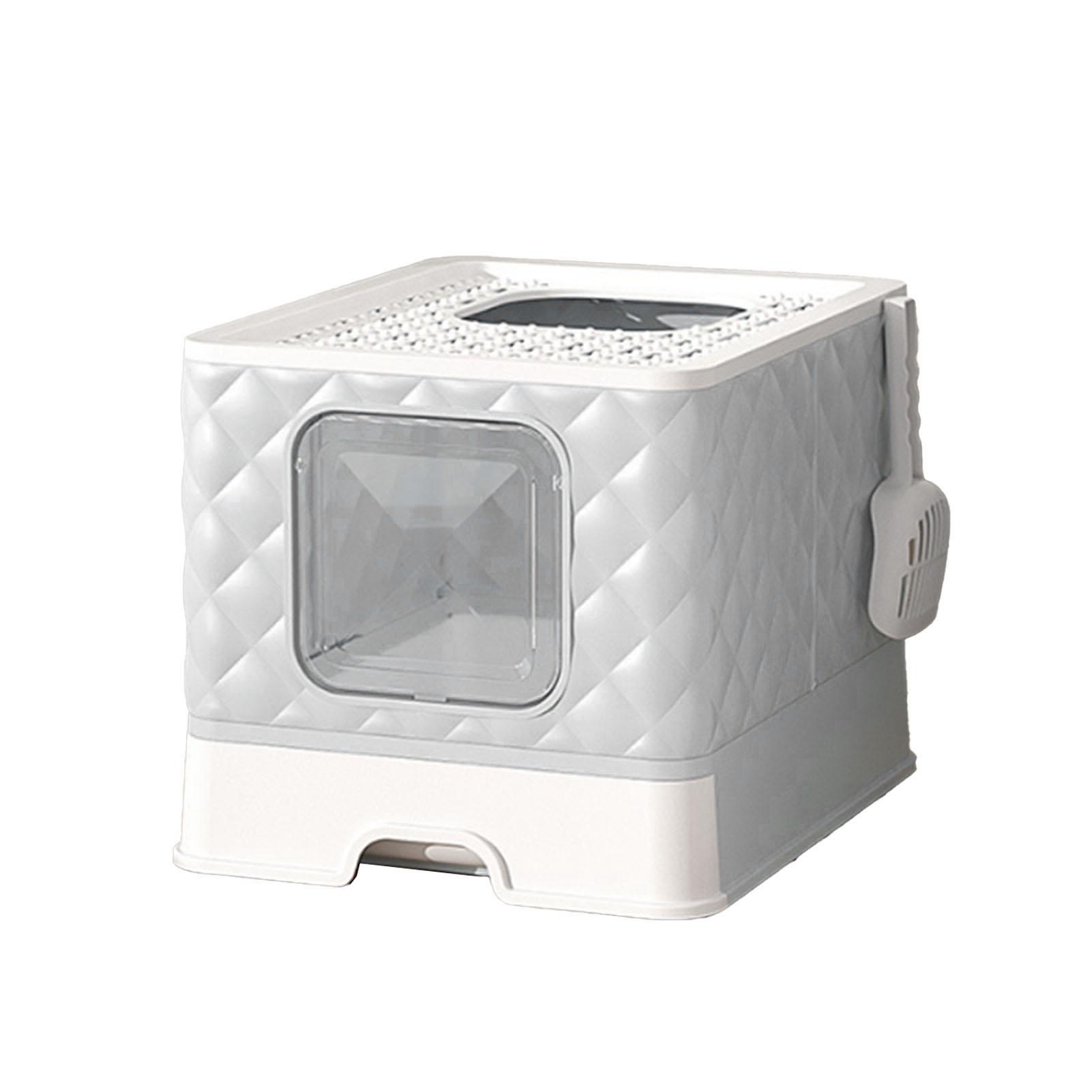 Katzentoilette mit Schublade, abnehmbar, waschbar, großer Raum, halbgeschlossene Katzentoilette, Katzentoilette mit Deckel grau