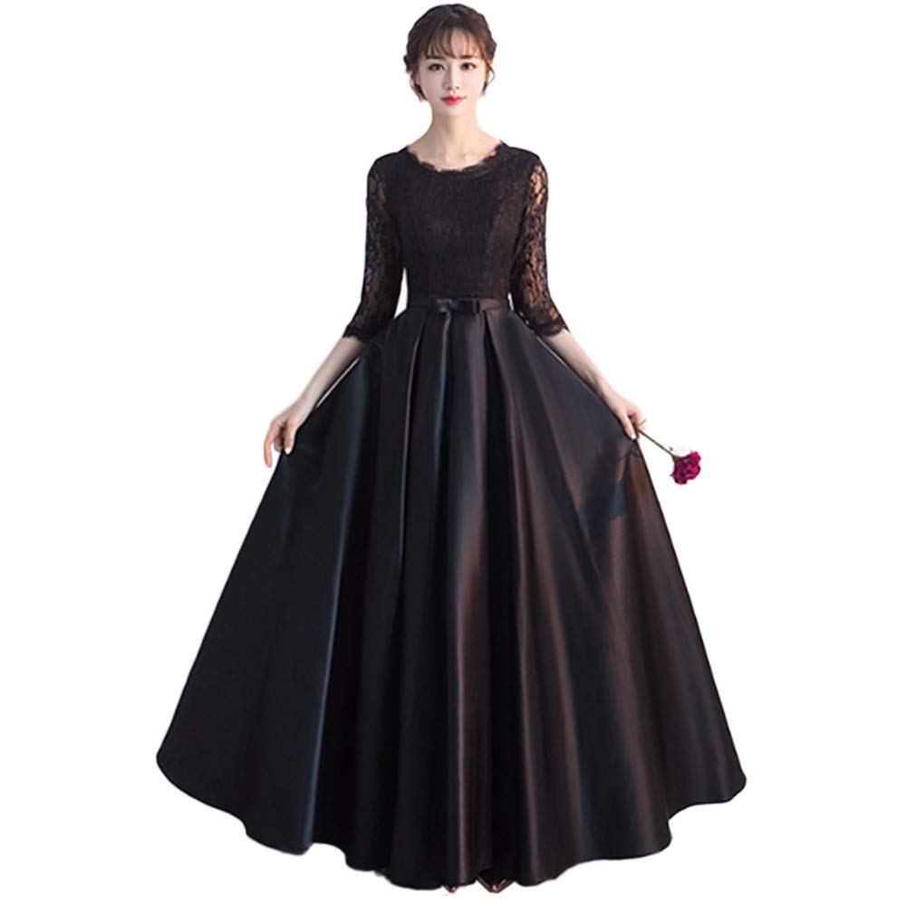 ZHENGTU Damen Schwarzes Abendkleid mit Langem Rock, Perfekt für Chorkostüme, Herbstpartykleid, Brautkleid und Gastgeberin (Schwarz, Größe XL)