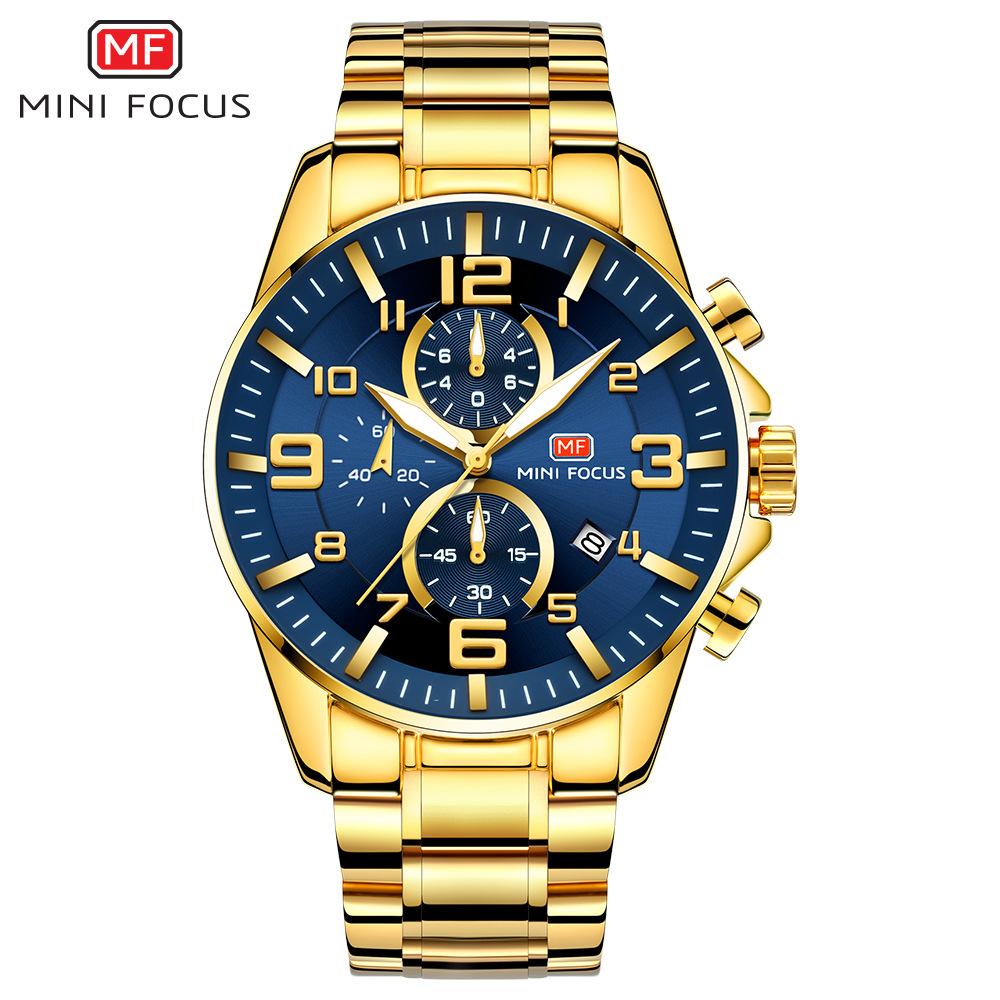Top-Luxus mit Box MINI FOCUS Golduhr Herrenuhr Wasserdichter Stahlgürtel Herrenuhr 0278G Quarzuhren
