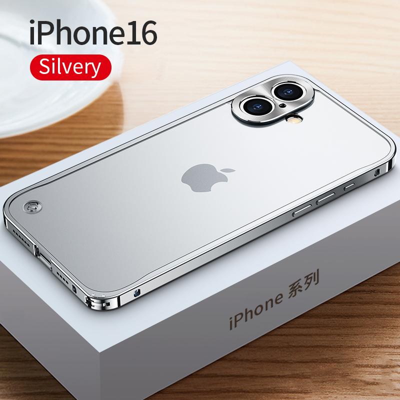 Metallrahmen Handyhülle Für iPhone 17 11 12 13 14 15 16 Pro Max Aluminiumlegierung Vollständiger Objektivschutz Abdeckung Für iPhone 13 mini Galvanisierte Metallrückseite iPhone 16 silber