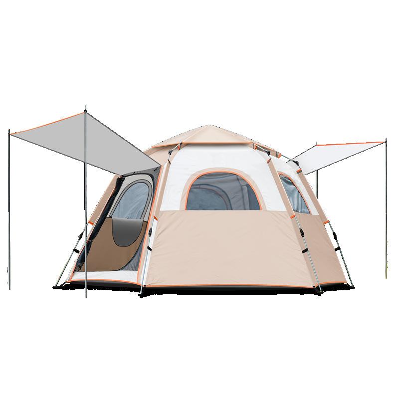 Campingzelt Automatisches Doppel-Doppel-Doppel-Sechseckzelt Outdoor 3-4 Personen Camping Camping Regenfest Einfach aufzubauendes Zelt 240x240x135cm beige