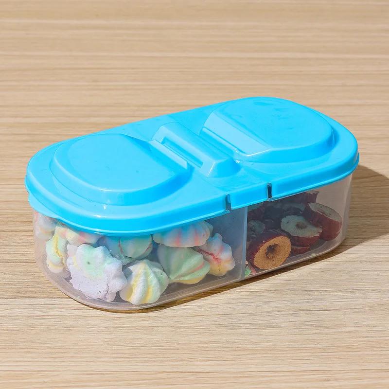 2-Gitter Getreideversiegelungsglas Küche Obst- und Gemüsekonservierungs-Aufbewahrungsbox Lebensmittel Gewürze Versiegelte Plastikbox Reise-Lunchboxen blau