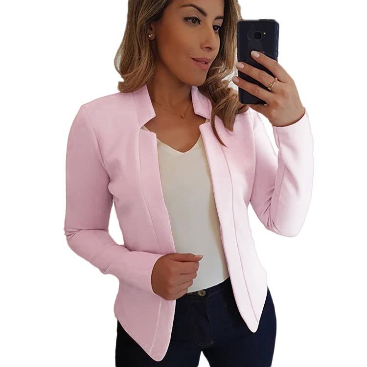 Einfarbiger Damen-Blazer in Übergröße, All-Match-Jackenanzug, Polyester, Büroanzüge, Jacken, Oberbekleidung für Unternehmen S hellrosa