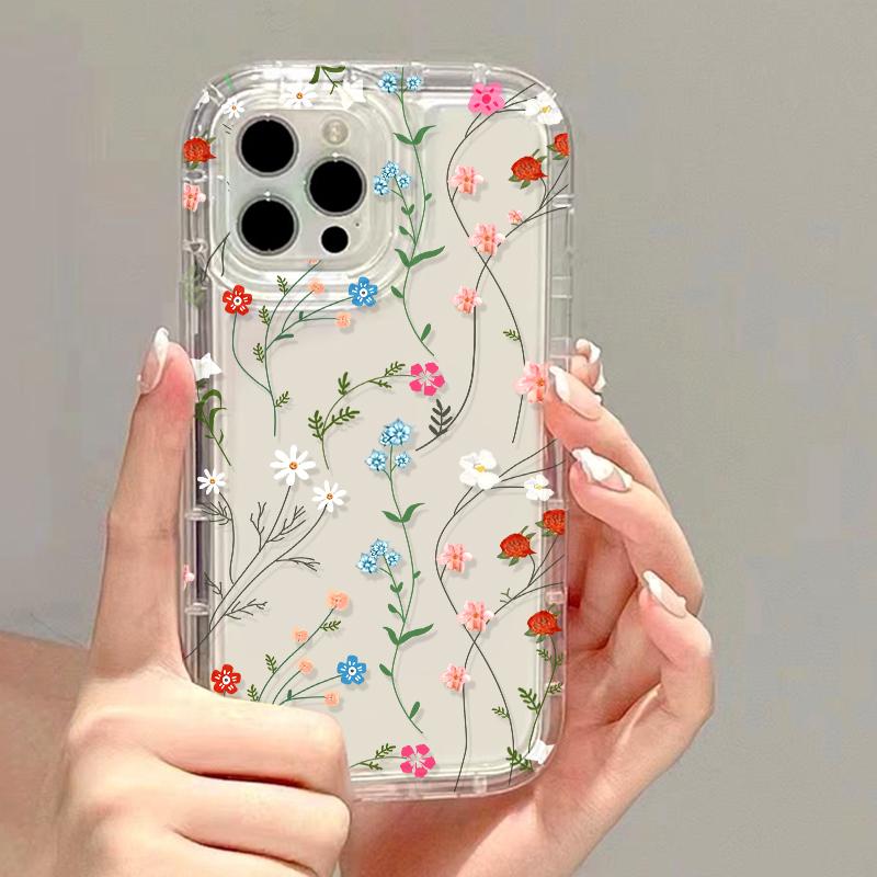 Blumen-Telefonhülle für iPhone 14 Pro Hülle iPhone 13 11 12 16 15 Pro Max XR X XS 7 8 Plus SE Stoßfeste weiche TPU-Klarsichthülle Funda For iPhone 16 Pro white