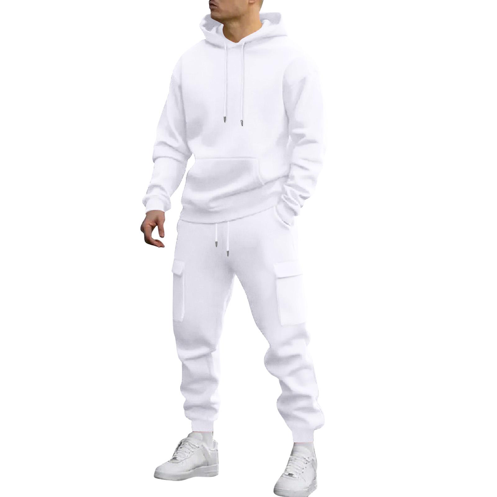 Herren Sweatshirt Anzug Herren Einfarbig Lässig Sportanzug Sweatshirt Anzug XL weiß