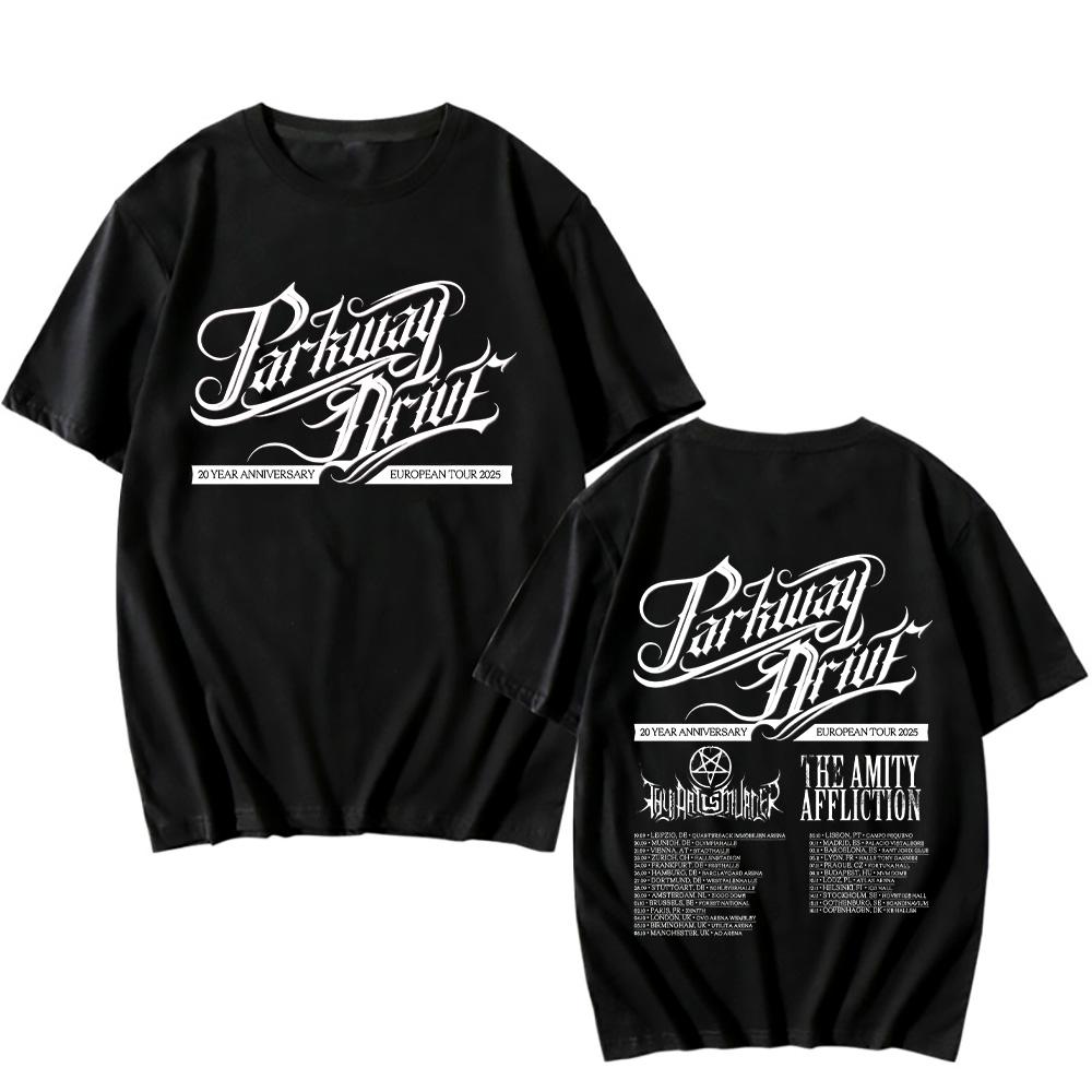 Parkway Drive 20-jähriges Jubiläum Europa-Tour 2025 T-Shirt Sommer Baumwoll-T-Shirts Hohe Qualität Vintage T-Shirts Unisex Oberteile T-Shirts L schwarz