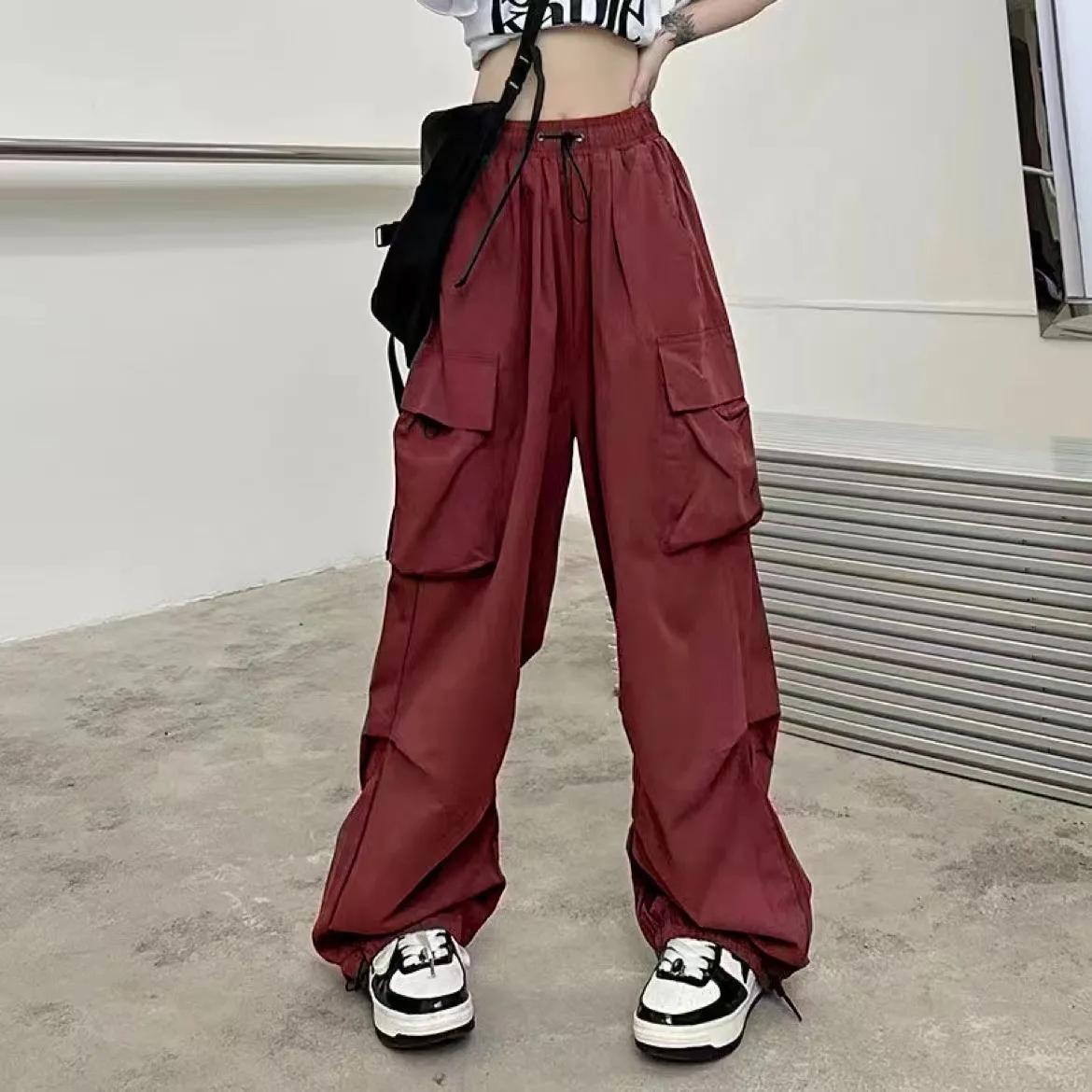 Elastische Taille Frühling Casual frauen Cargo Hosen Mode Streetwear Harem Jogger Knöchel Länge Oversize Lose Hosen Für Mädchen S rot