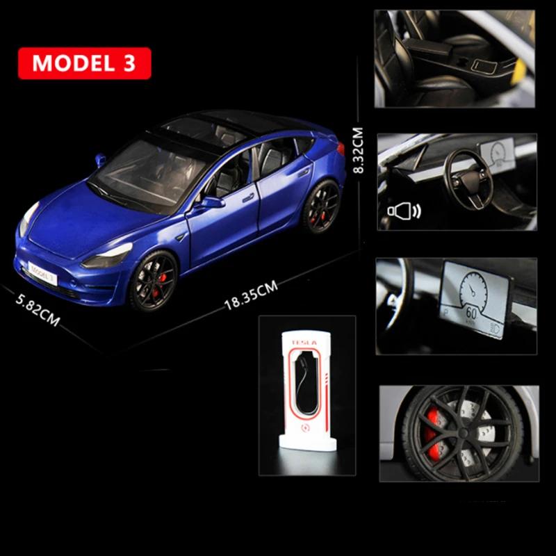 Neue Simulation 1:24 Tesla Modellautos Spielzeug Legierung Druckguss Metall Fahrzeugmodell mit Ton und Licht Kinder Jungen Spielzeug Trendy Geschenk Sammlung Ornamente blau