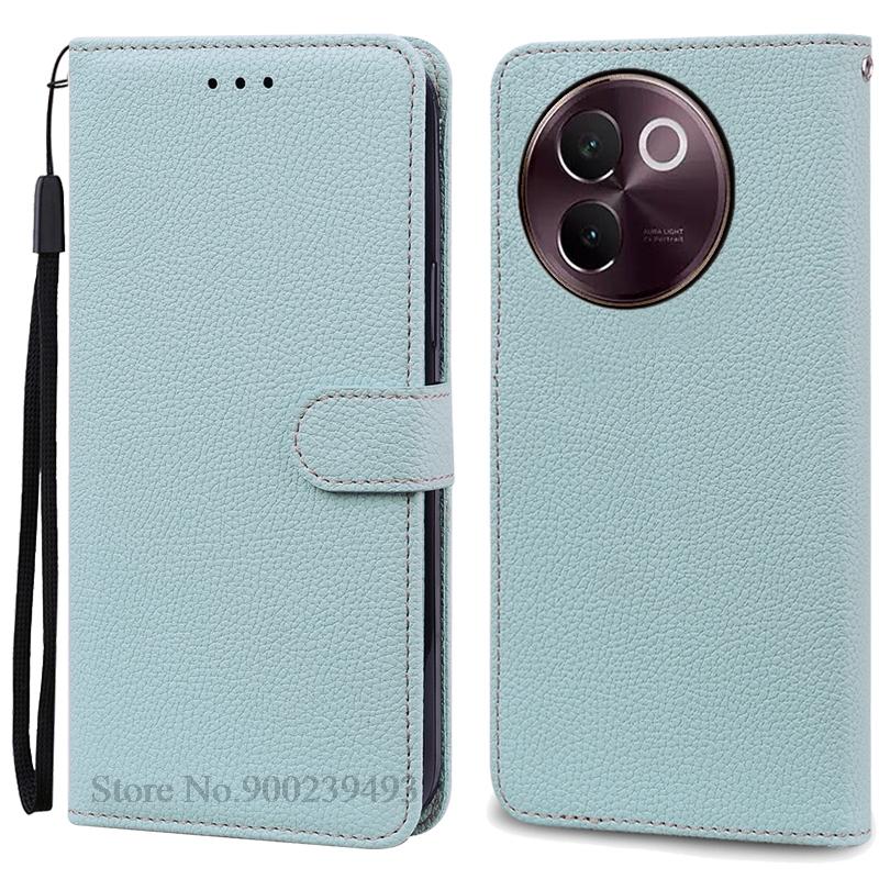Für Vivo V40 Lite Hülle Brieftasche Flip Ledertasche Für Vivo V40 Lite 5G Telefonhülle Weiche Rückseitige Abdeckung Für Vivo V40 Lite Fundas For Vivo V40 Lite 5G hellblaue