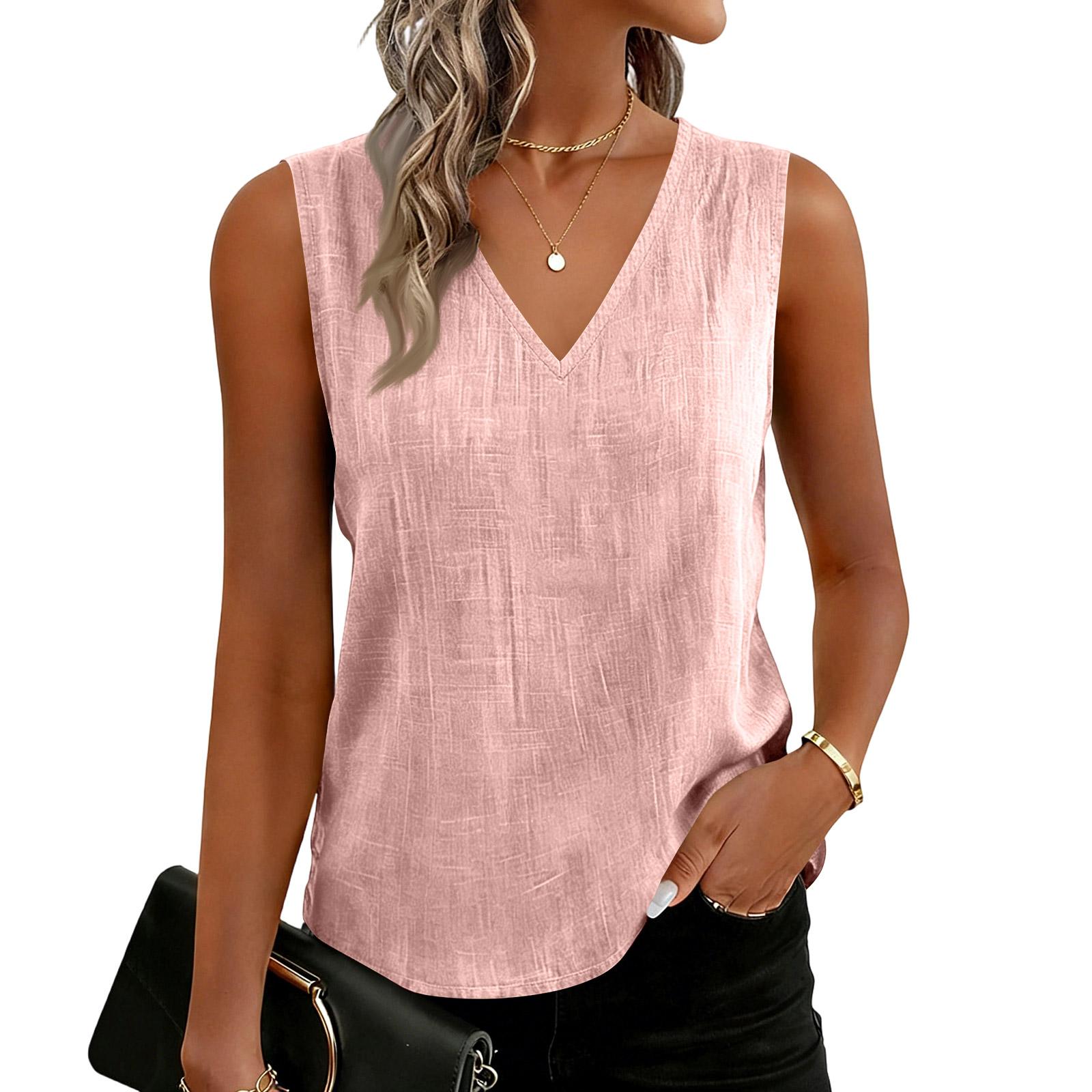 Damen Farbige Baumwoll-Leinen-Camisole Locker Ärmellos Vielseitiges Unterziehoberteil XXL rosa