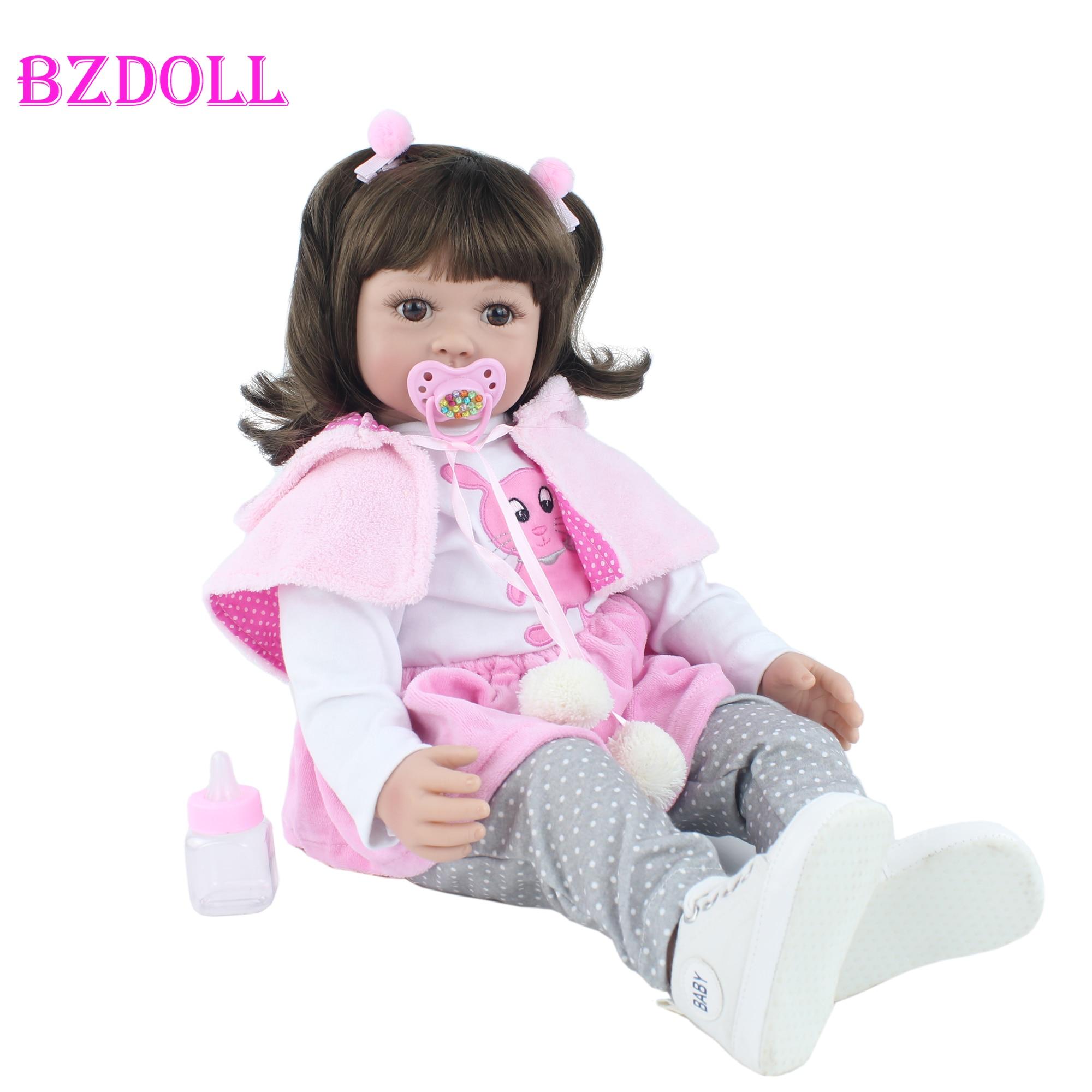 BZDOLL 60 cm Weiches Silikon Viny Reborn Babys Mädchen Wie Echte Kleinkind Prinzessin Lebendig Bebe Schönes Geburtstagsgeschenk Spielhaus Spielzeug 60cm Doll, Brown eyes