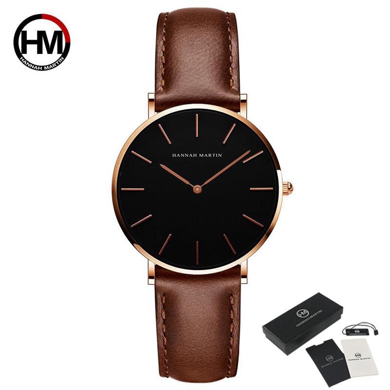 Hannah Martin Damenuhr Damen Quarzuhren Lederarmband Analog Quarz Mode Temperament Damenuhr Sportarmband rose gold/braun