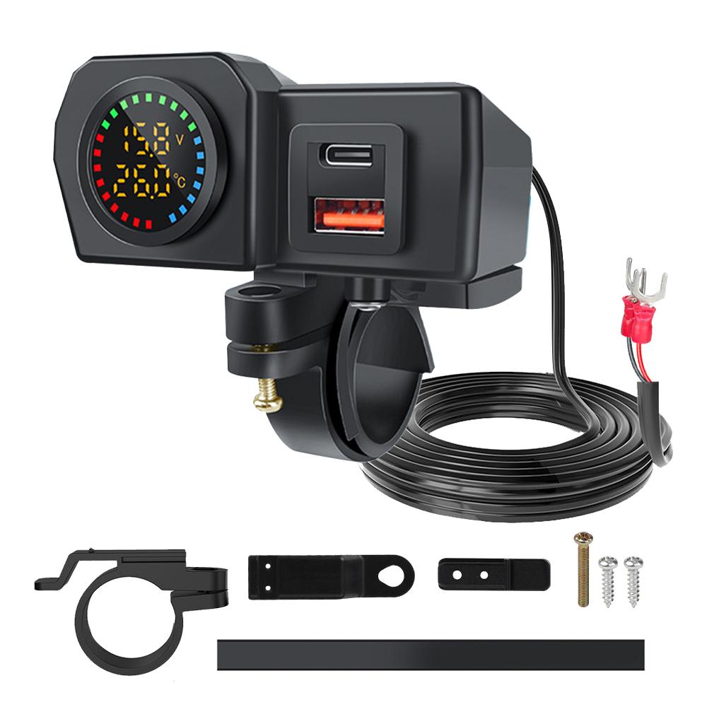 3,4-A-Motorradladegerät QC3.0 PD-Schnellladeadapter mit zwei USB-Anschlüssen für Telefone mit Spannungsanzeige und Ein-/Ausschalter, Modifikationszubehör PD+QC3.0