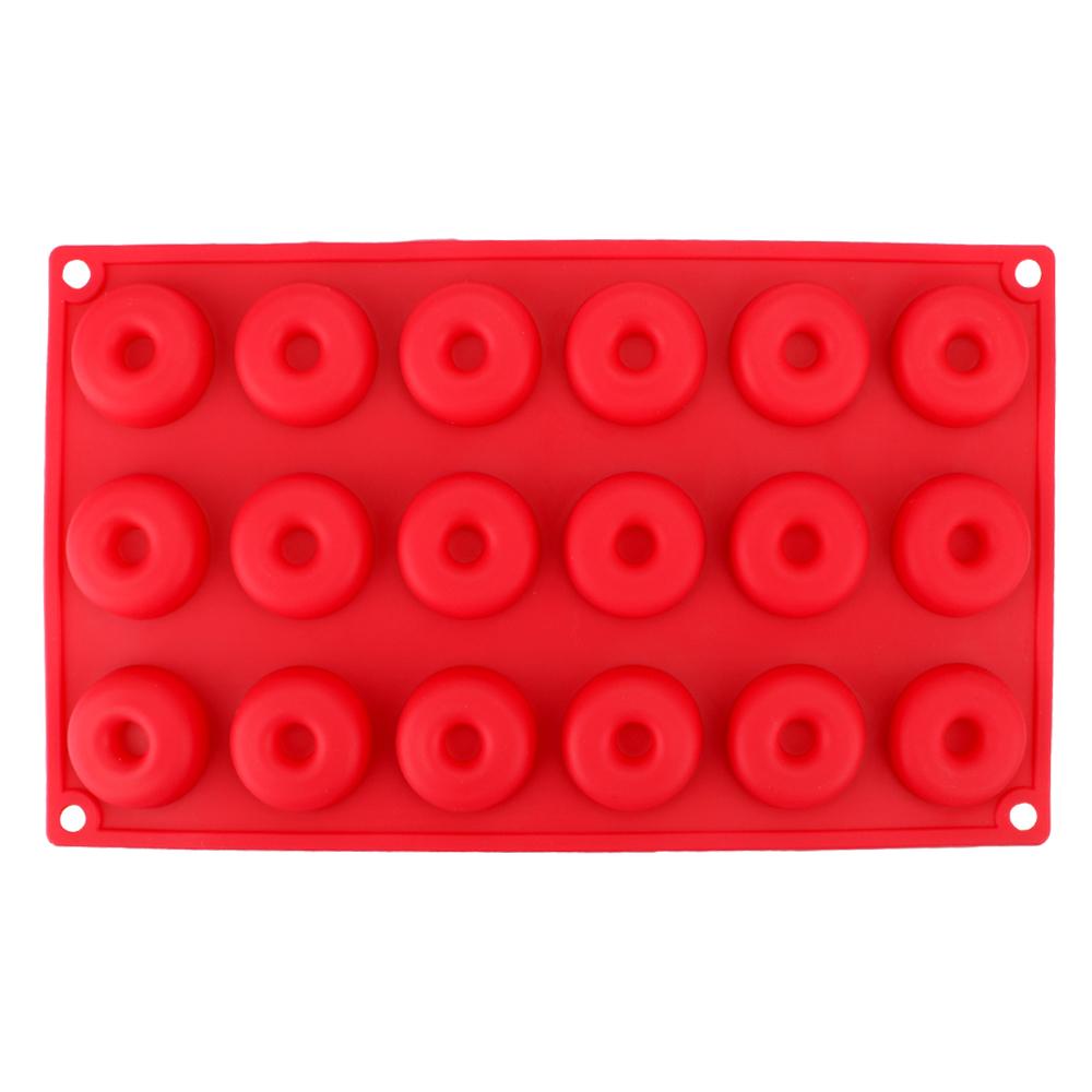 4 cm Mini-Schokoladen-/Donut-Silikonform, Backformen, Kekse, Kuchenformen, wiederverwendbar, Donut-Dessert-Backform, Silikonform, 18 Mulden rot