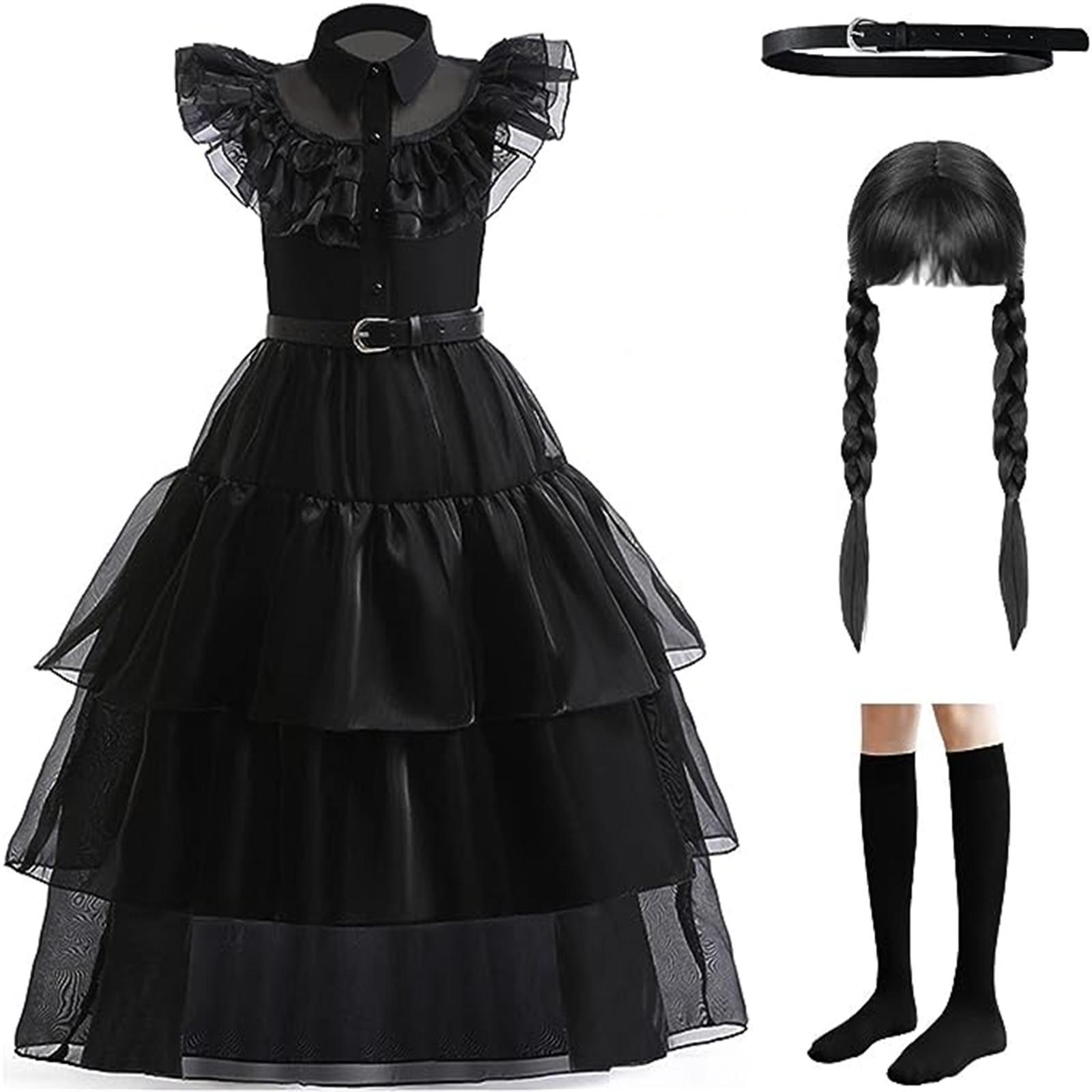 Kinder Wednesday Addams Kleid Halloween Kostüme Kleid Cosplay Party Kostüm 130 schwarz