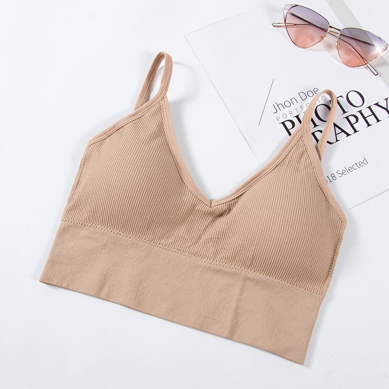 Frauen Tank Crop Top Nahtlose Unterwäsche Weibliche Crop Tops Sexy Dessous Dessous Abnehmbare Leibchen One Size beige