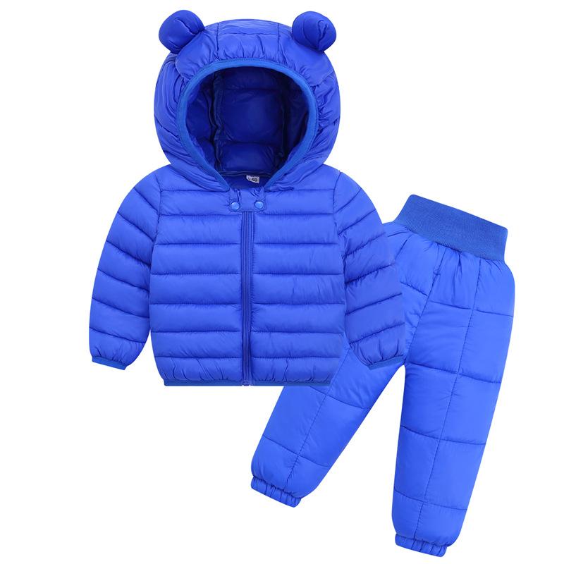 Winter Kinder Kleidung Sets Baby Jungen Warme Mit Kapuze Unten Jacken Hosen Kleidung Sets Baby Mädchen Jungen Schneeanzug Mäntel 120cm navy blau