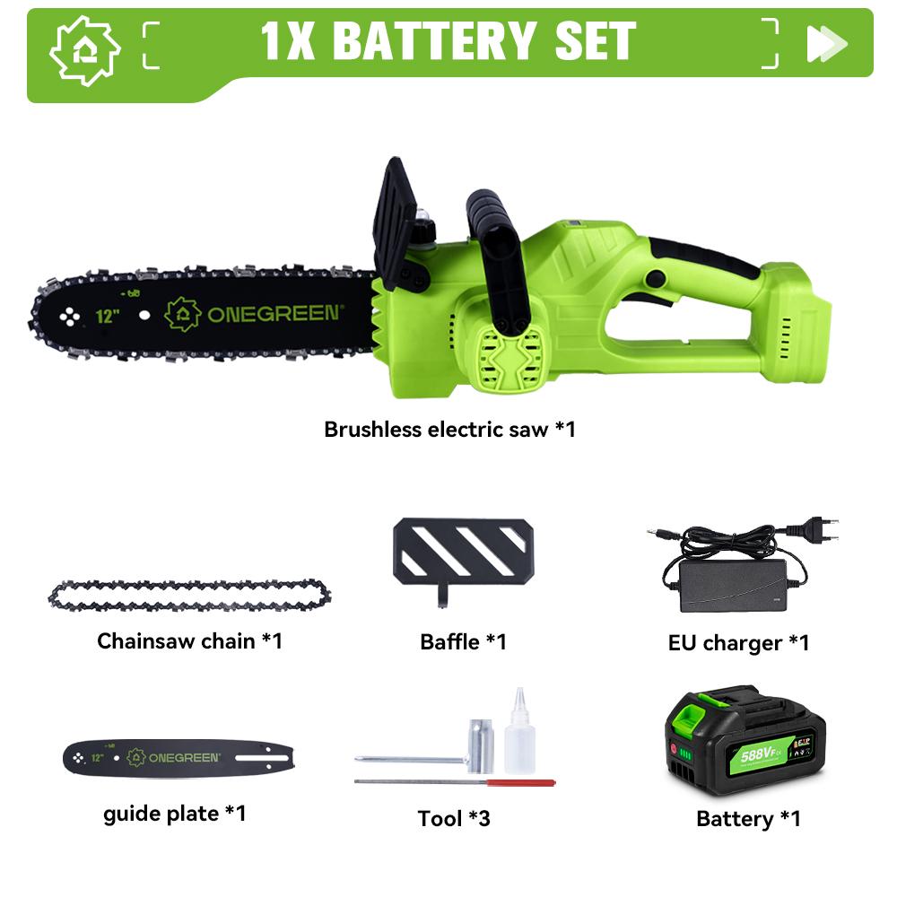 ONEGREEN 6000W 12 Zoll Bürstenlose Elektrische Kettensäge Akku-Säge Garten Holzbearbeitung Elektrowerkzeug Für Makita 18V Batterie 1 Battery-EU