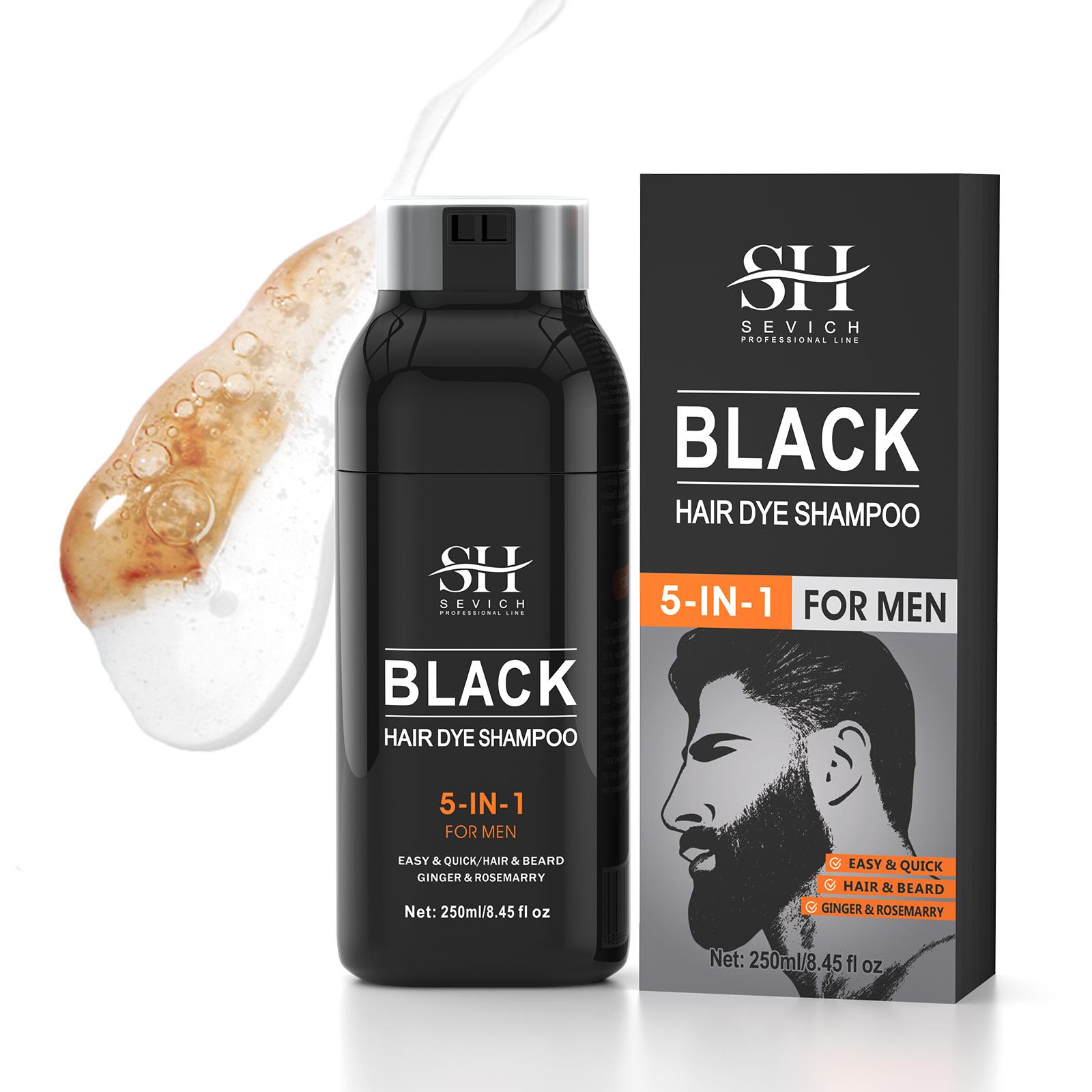 250 ml schwarzes Haarfärbeshampoo, 5-in-1, natürliches Shampoo für schwarzen Bart, sofortiges Ingwershampoo für Männer, Reparatur weißer Haare, Pflege