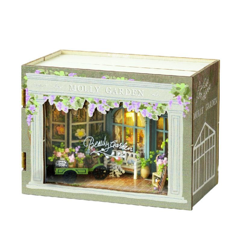 Hölzernes Mini DIY Puppenhaus-Set zum Basteln und Zusammenbauen, Raumspielzeug, Heim-, Schlafzimmerdekorationen mit Möbeln, Puppenhaus grün