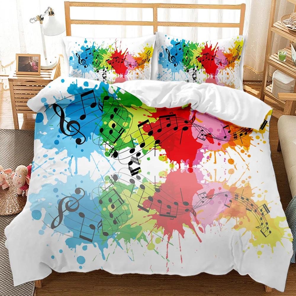 Musik Serie Bettbezug Set Regenbogen Musiknoten Batik Bettwäsche Set Musik Party Doppel Queen King Size Polyester Steppdeckenbezug EU single(135x200cm)