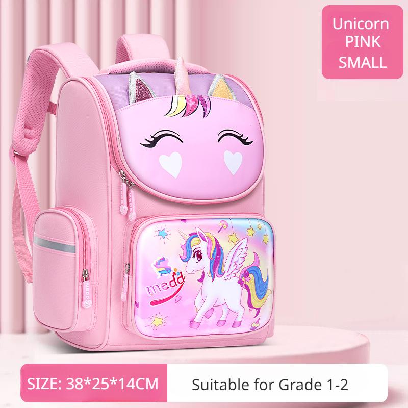 Niedlicher Einhorn-Cartoon-Rucksack, Grundschüler, Belastungsreduzierung, Wirbelsäulenschutz, Schultaschen für Mädchen, Prinzessinnen-Platzbeutel, Klasse 1, 3, 6 Small size