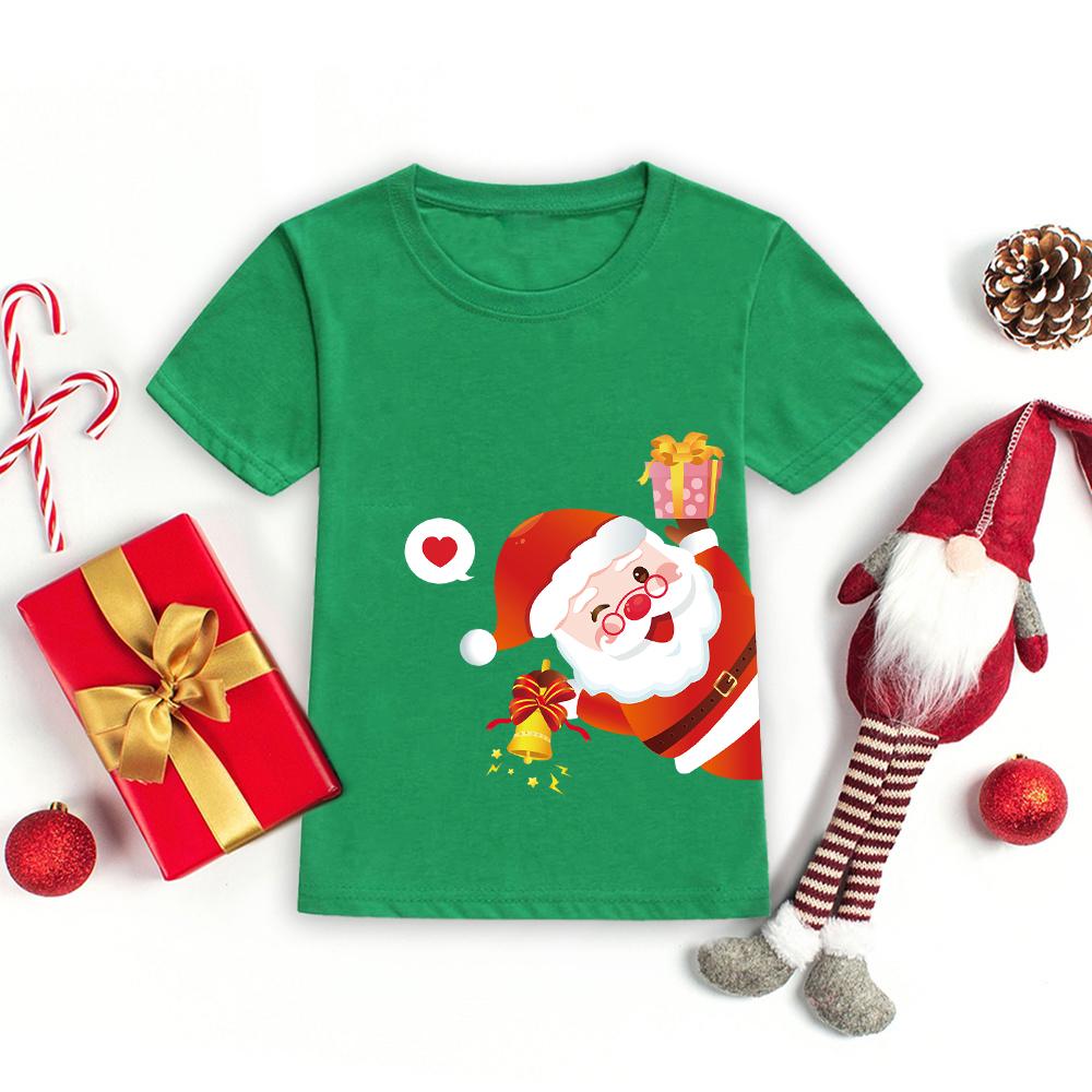 Frohe Weihnachten Weihnachtsmann Kinder T-Shirt Mode Kinderkleidung Jungen Mädchen Kurzarm T-Shirt Kinder Weihnachten Feiertag T-Shirts 140 grün