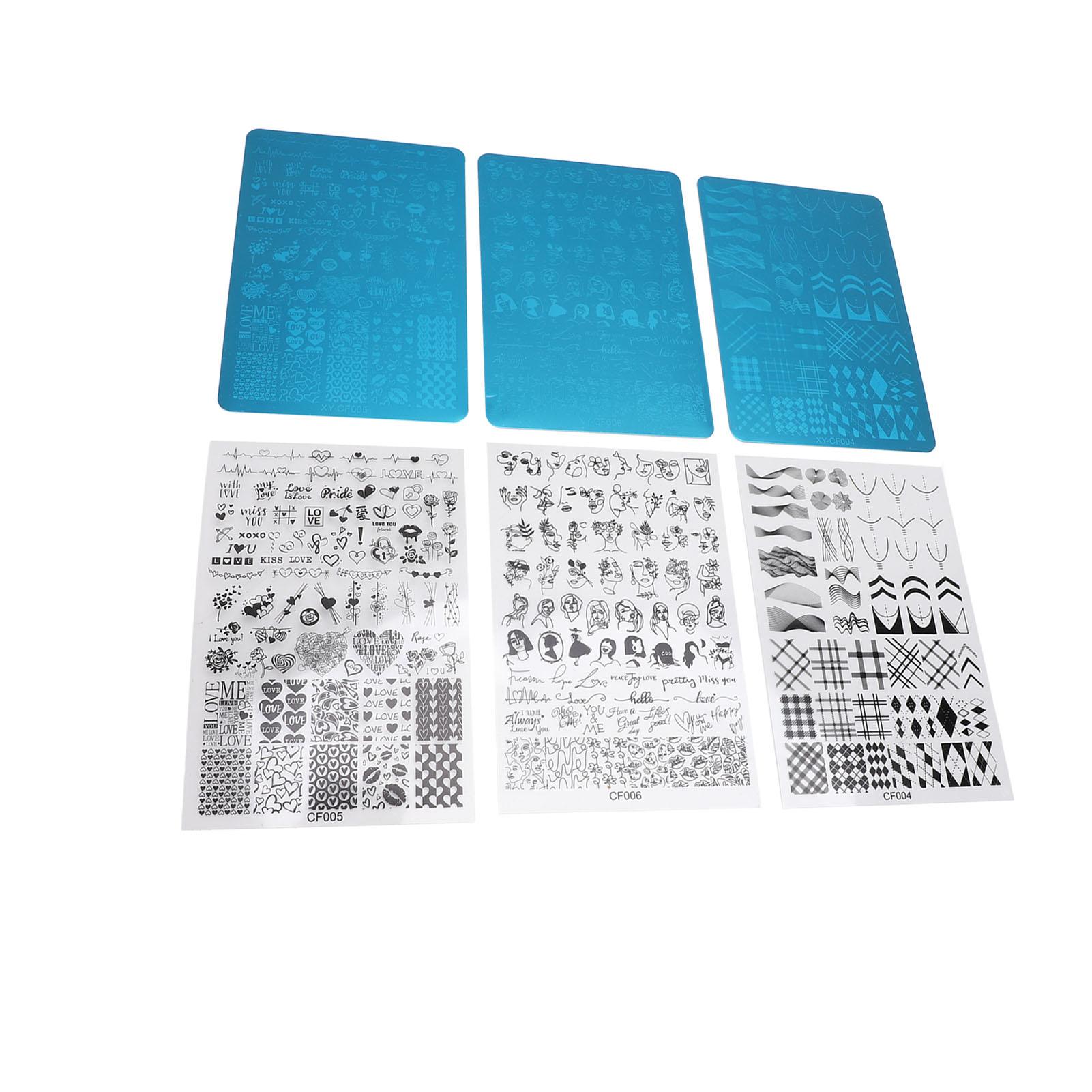 3er Set Nailart Stampingplatten Edelstahl Verschiedene Muster Fingernägel Vorlage Schablone