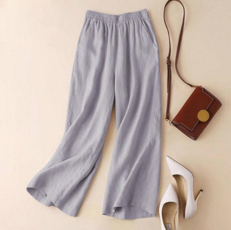Baumwoll-Leinen-Hose, Sommer, einfarbig, atmungsaktiv, Baumwolle, Leinen, weite Hose, Hose, gerade Röhrenhose, Damen, locker, lässig 3XL