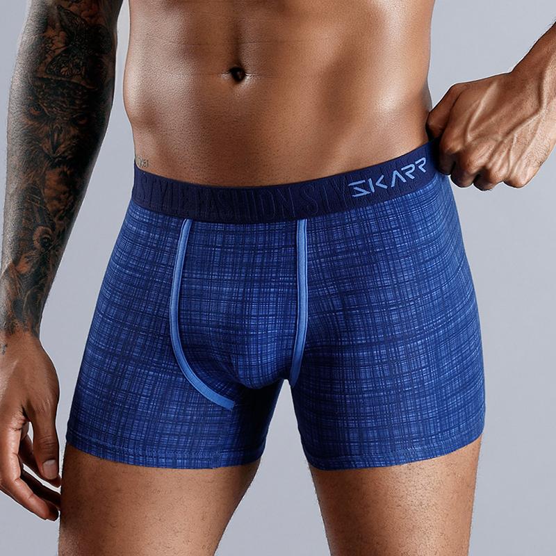 BONITOS 1 Stück bedruckte Herren-Unterhose, Baumwoll-Boxershorts, sexy Herren-Unterwäsche S blau