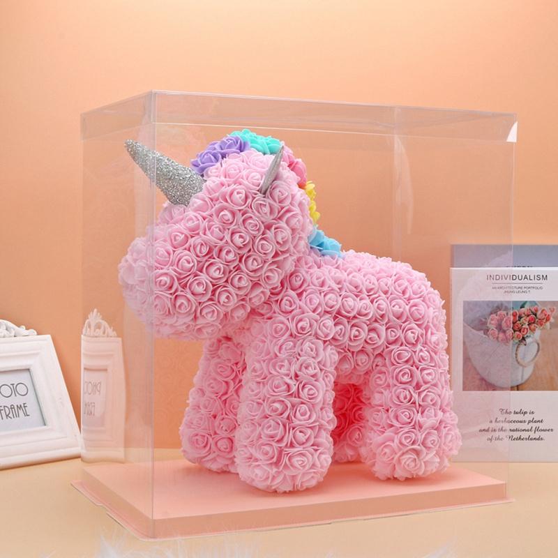Ewiges Rosen-Einhorn mit Box, künstliche PE-Blumenflügel, Krone, Schleier, Einhorn, Valentinstag, Freundin, Frauen, Muttertagsgeschenk