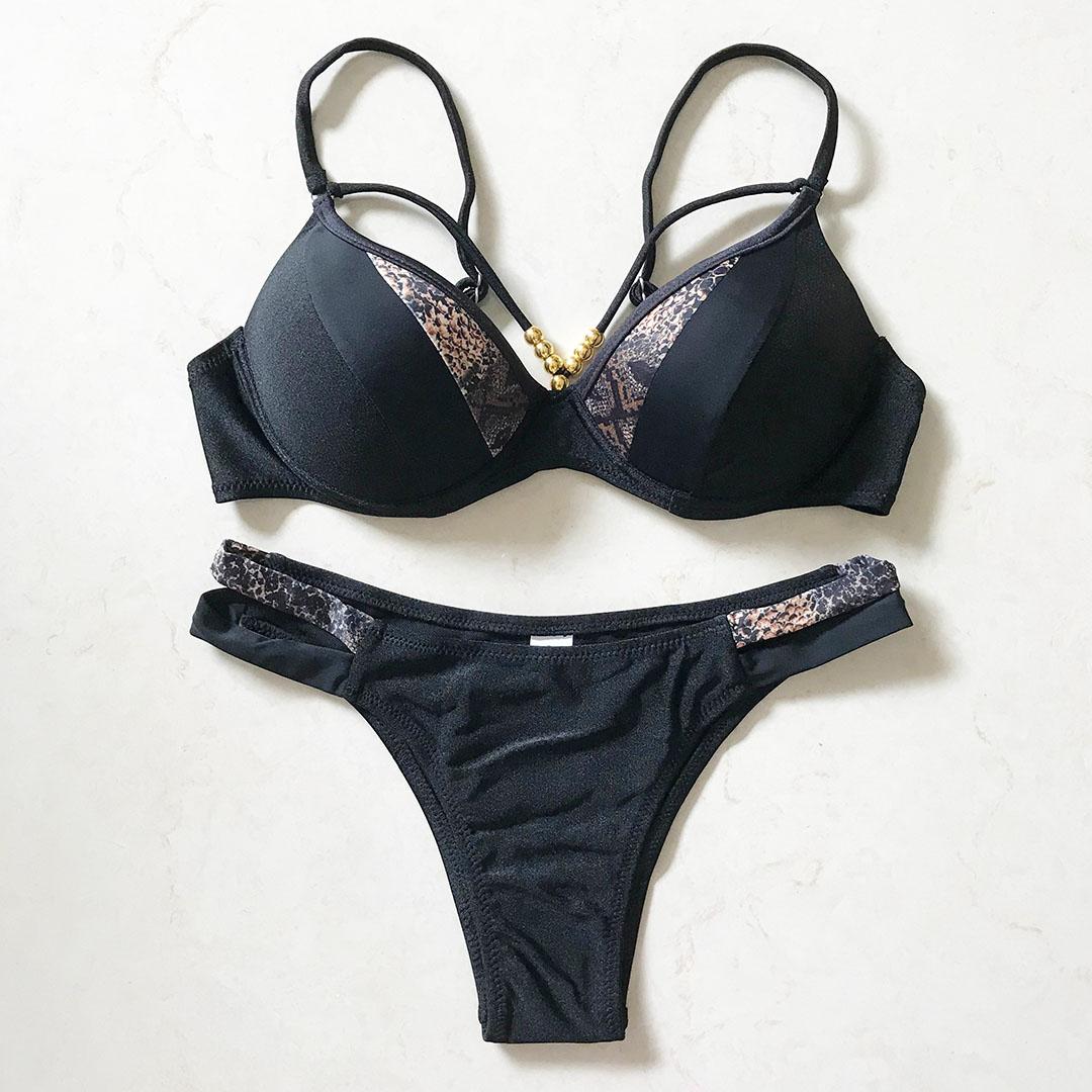 S-XL Bikini Push Up Badeanzug Weibliche Bademode Frauen Zwei-stück Bikini set Bh Tasse Badende Badeanzug S schwarz
