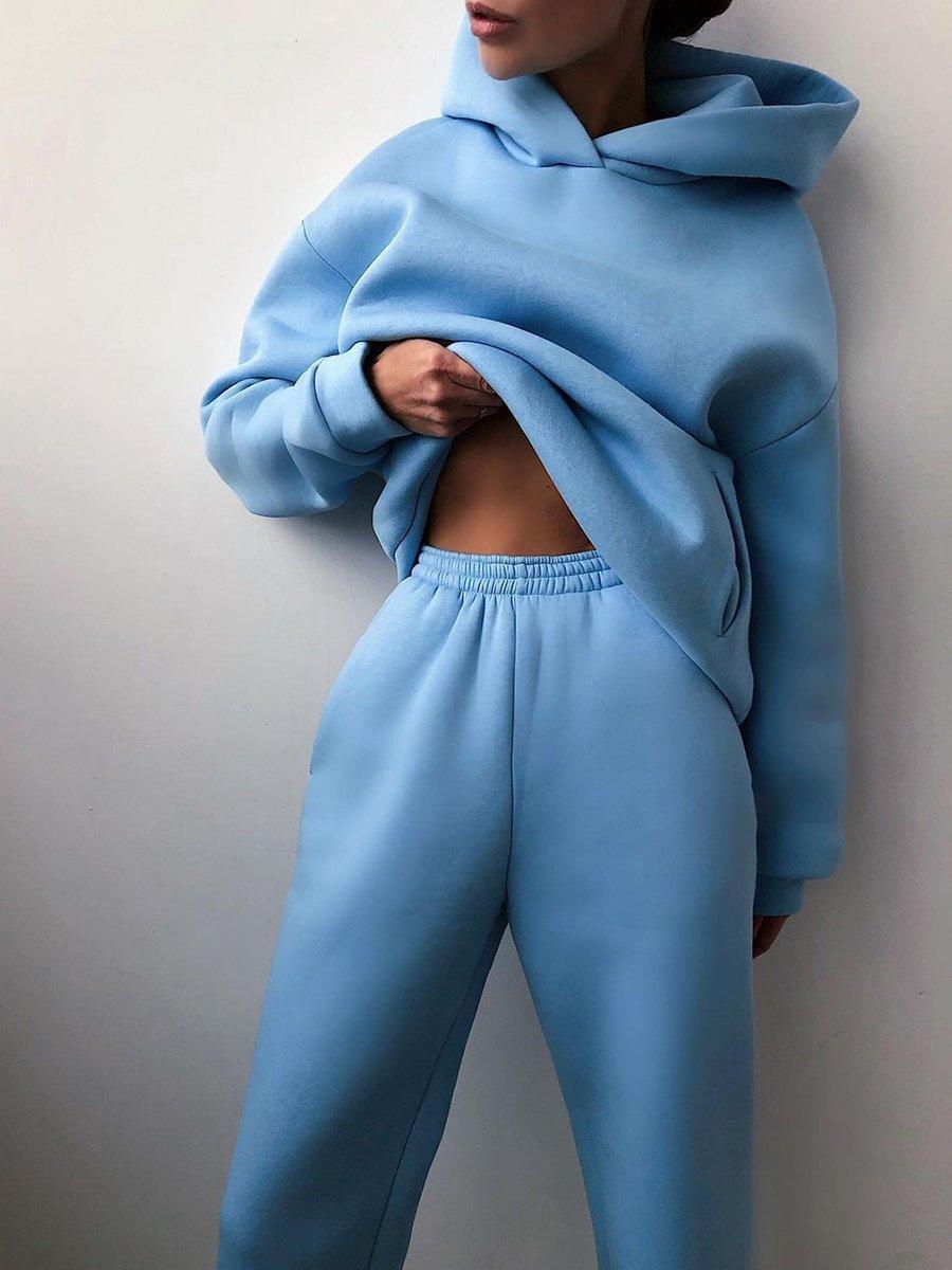 Damen Elegante Feste Sets Für Damen Warme Hoodie Sweatshirts Und Lange Hose Mode Zweiteilige Sets Damen Sweatshirt Anzüge S blau