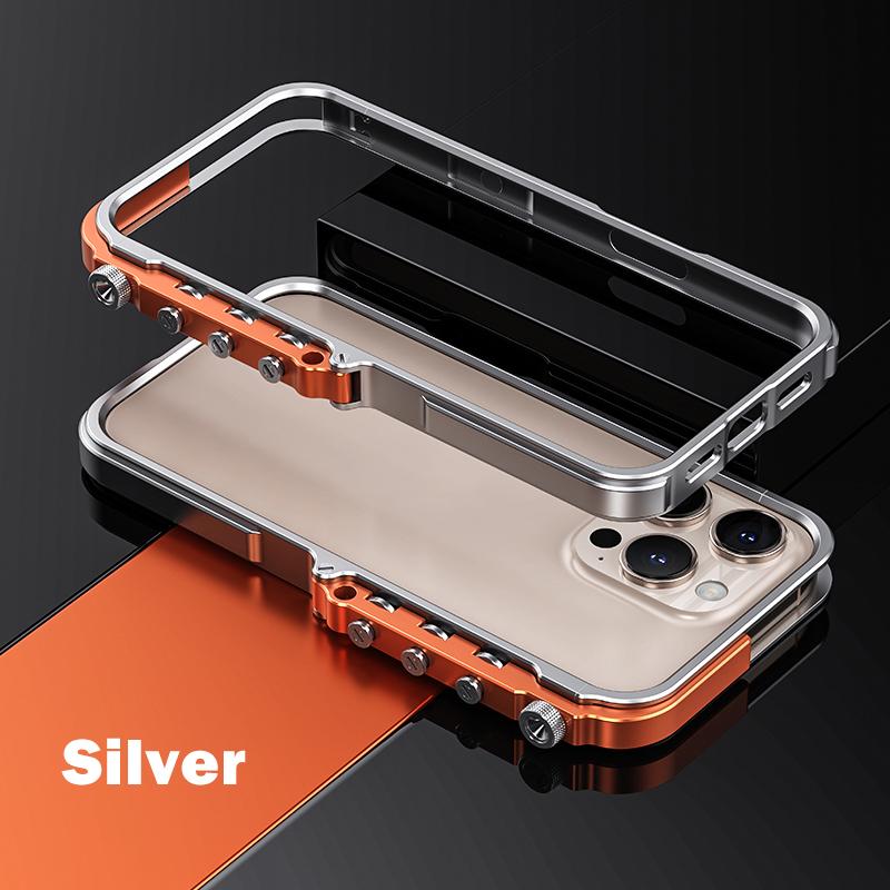 Luxus Aluminium Metallrahmen für iPhone 15 16 17 Pro Max 16p Stoßfängerhülle Legierung Zubehör Einfache Demontage des Handy-Stoßfängers iPhone 15 Pro Max silber