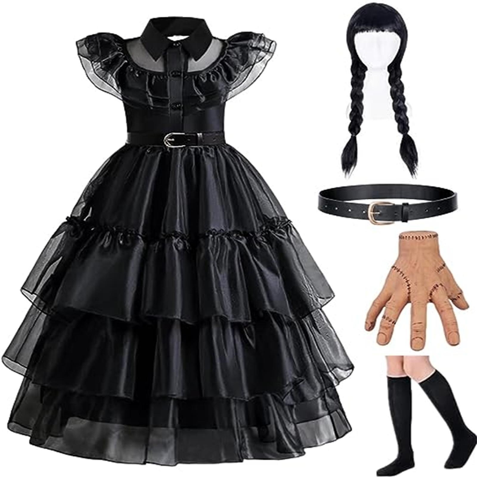 Kinder Wednesday Addams Kleid Halloween Kostüme Kleid Cosplay Party Kostüm 110 schwarz