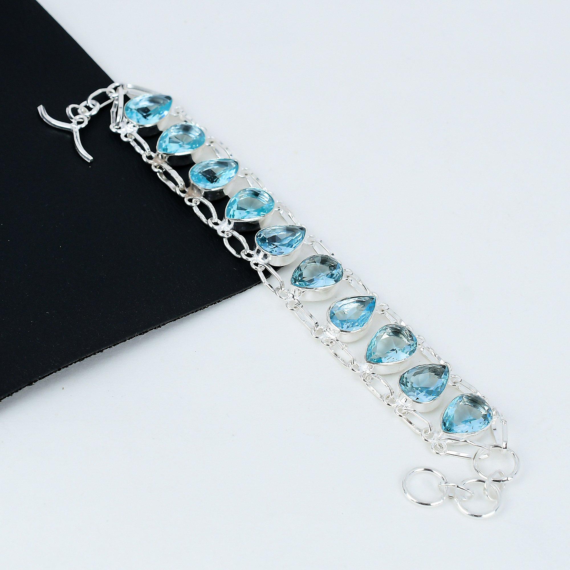 Aquamarin Armband Aquamarin Edelstein Handarbeit 925 Sterling Silber Armband Aquamarin Armband Als Geschenk Boho Unisex Armband für Sie 8