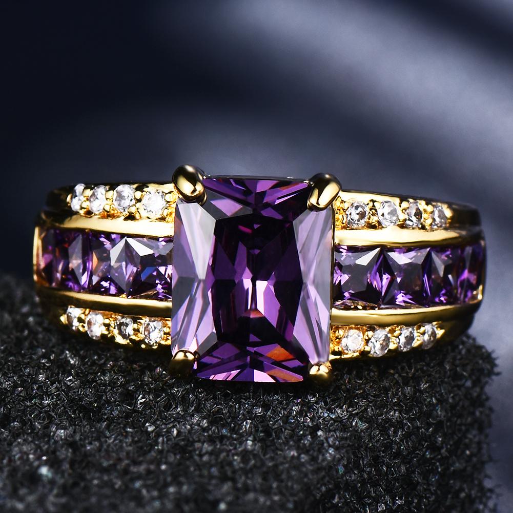 Mode Exquisite Rechteck Cut Lila Stein CZ Ring Gelb Gold Farbe Engagement Prinzessin Liebe Ring Ehering Ring Valentinstag Geschenk 12 violett