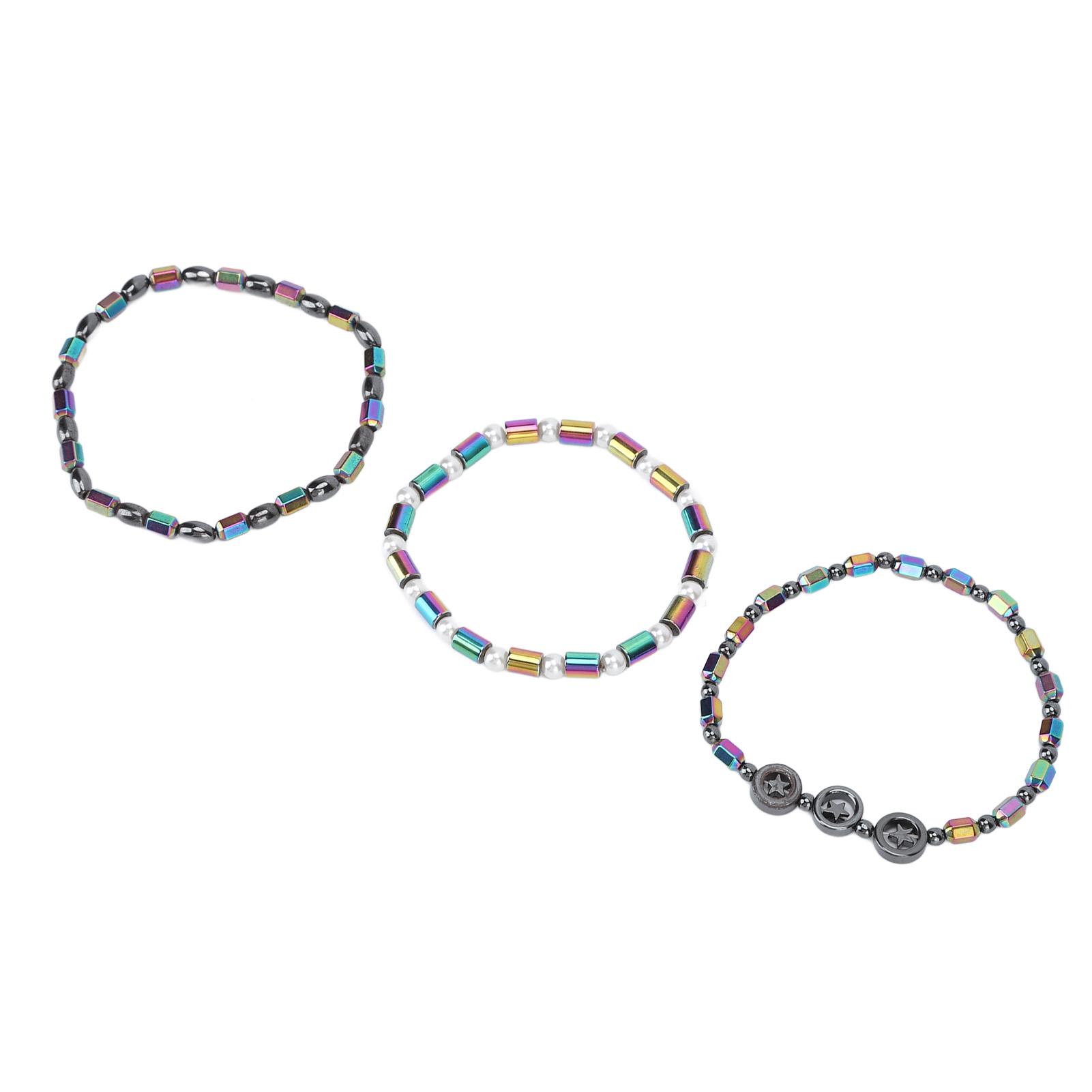 3 Stück Hämatit Magnetisches Fußkettchen Set Schmerzlinderung Anti Schwellung Gleichgewicht Angst für Männer Frauen