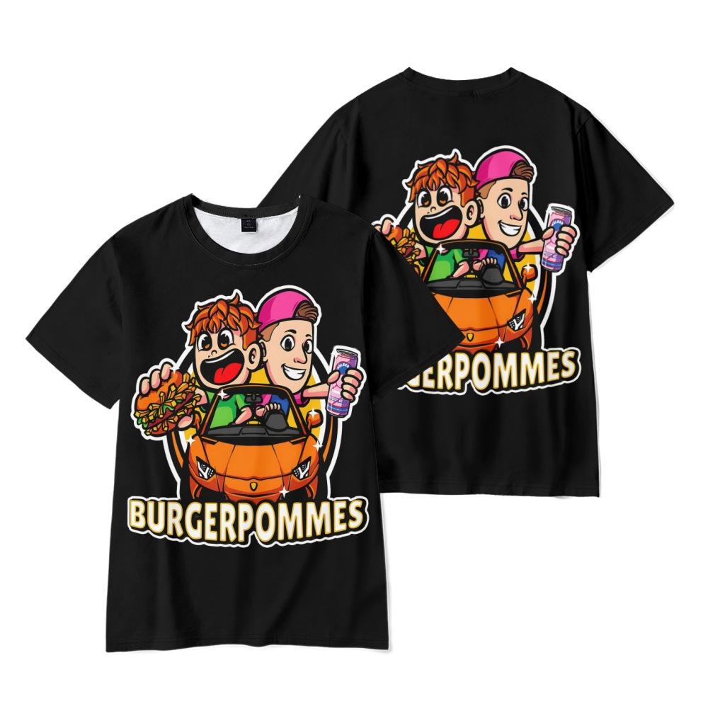 10 Farben Lustiges Burgerpommes ICrimax Cartoon T-Shirt Cooles Damen Herren T-Shirt O-Ausschnitt Casual Unisex Streetwear Fashion Kinder T-Shirt XXS